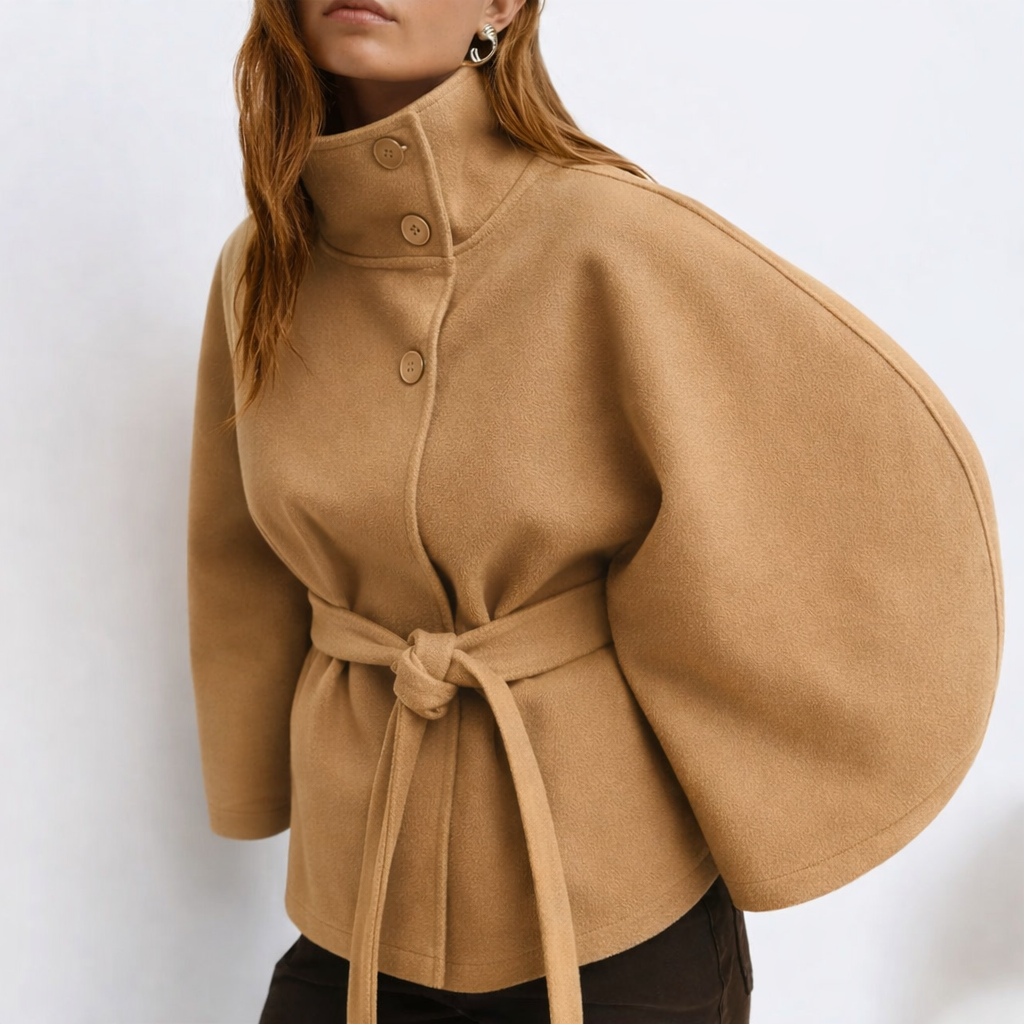 Belted High-Neck Wrap Jacket