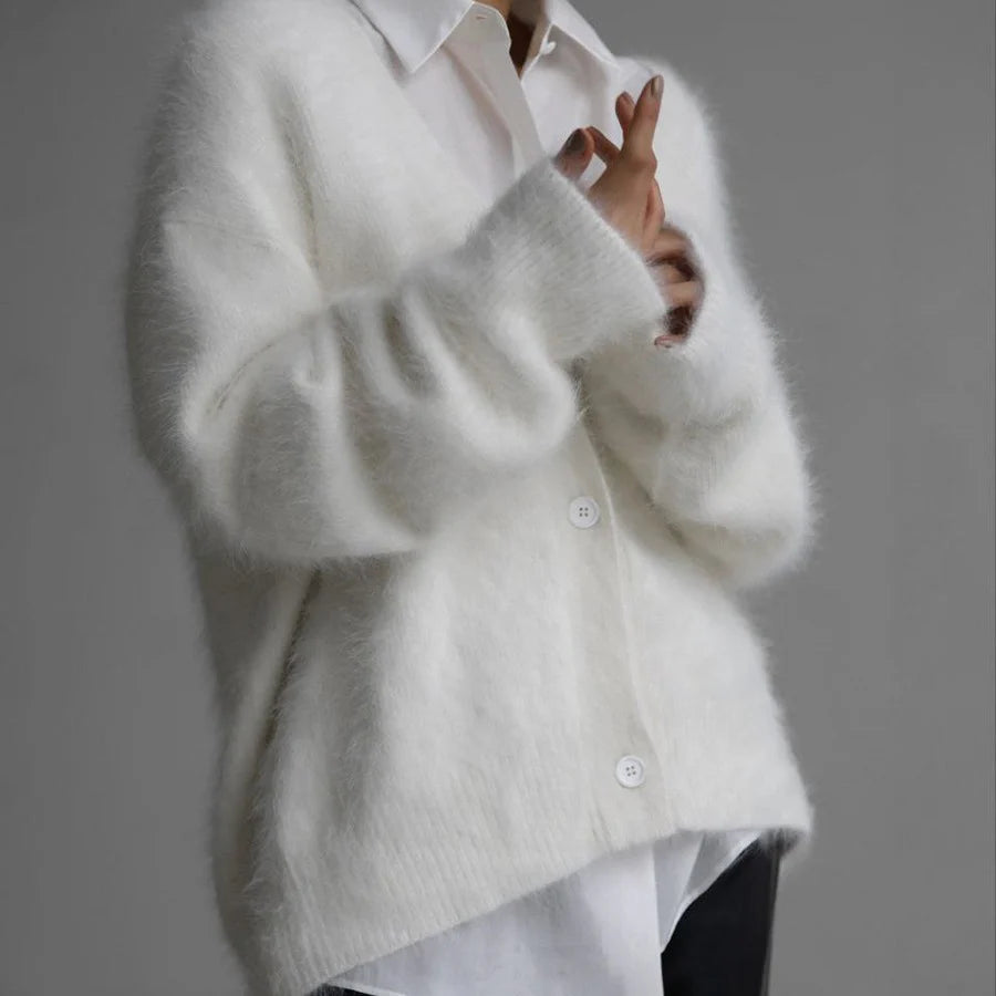 Soft V-Neck Button Knit Cardigan