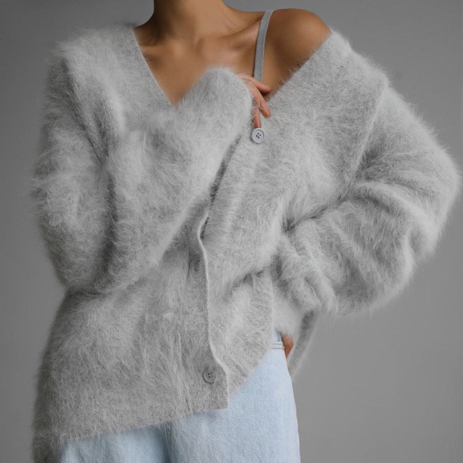Soft V-Neck Button Knit Cardigan