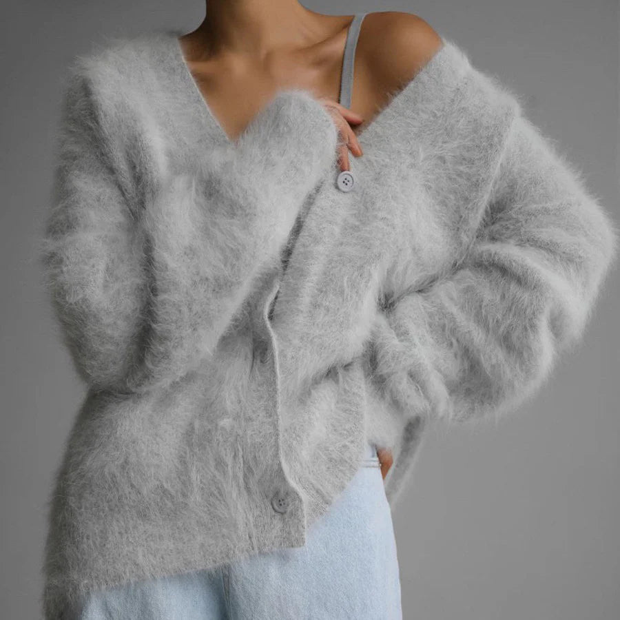 Soft V-Neck Button Knit Cardigan