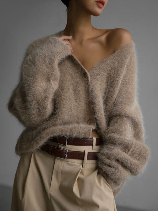 Soft V-Neck Button Knit Cardigan