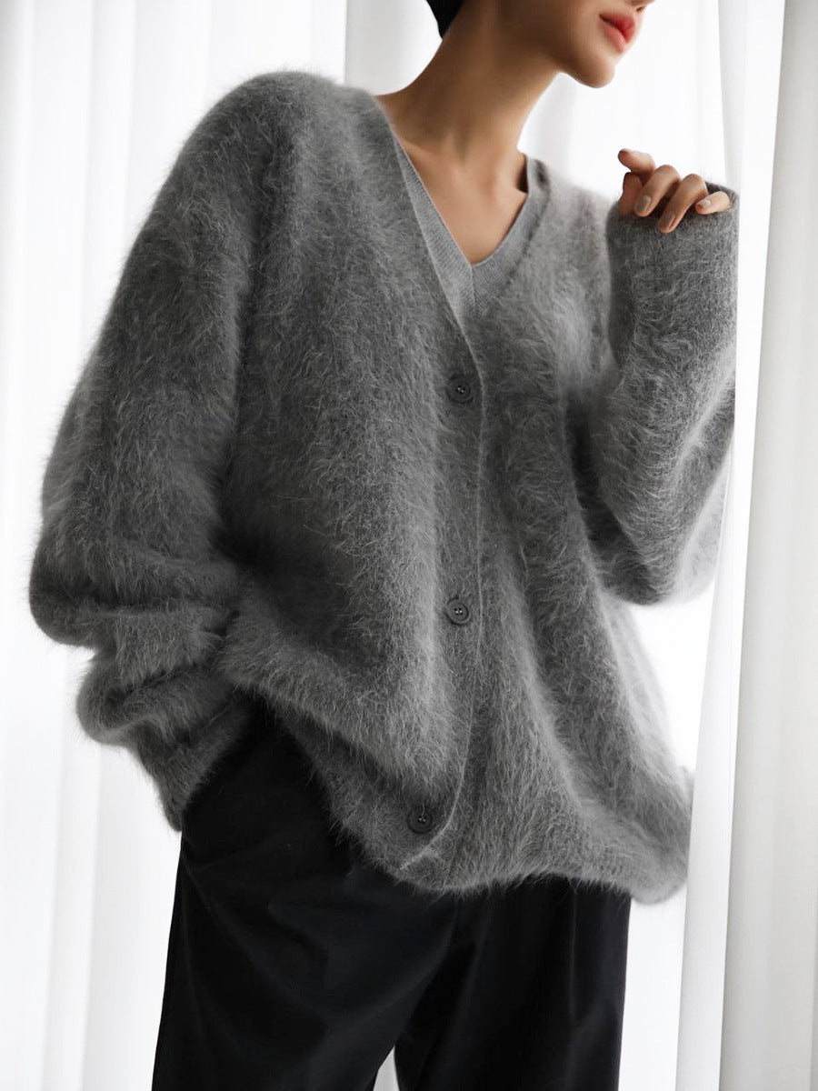 Soft V-Neck Button Knit Cardigan
