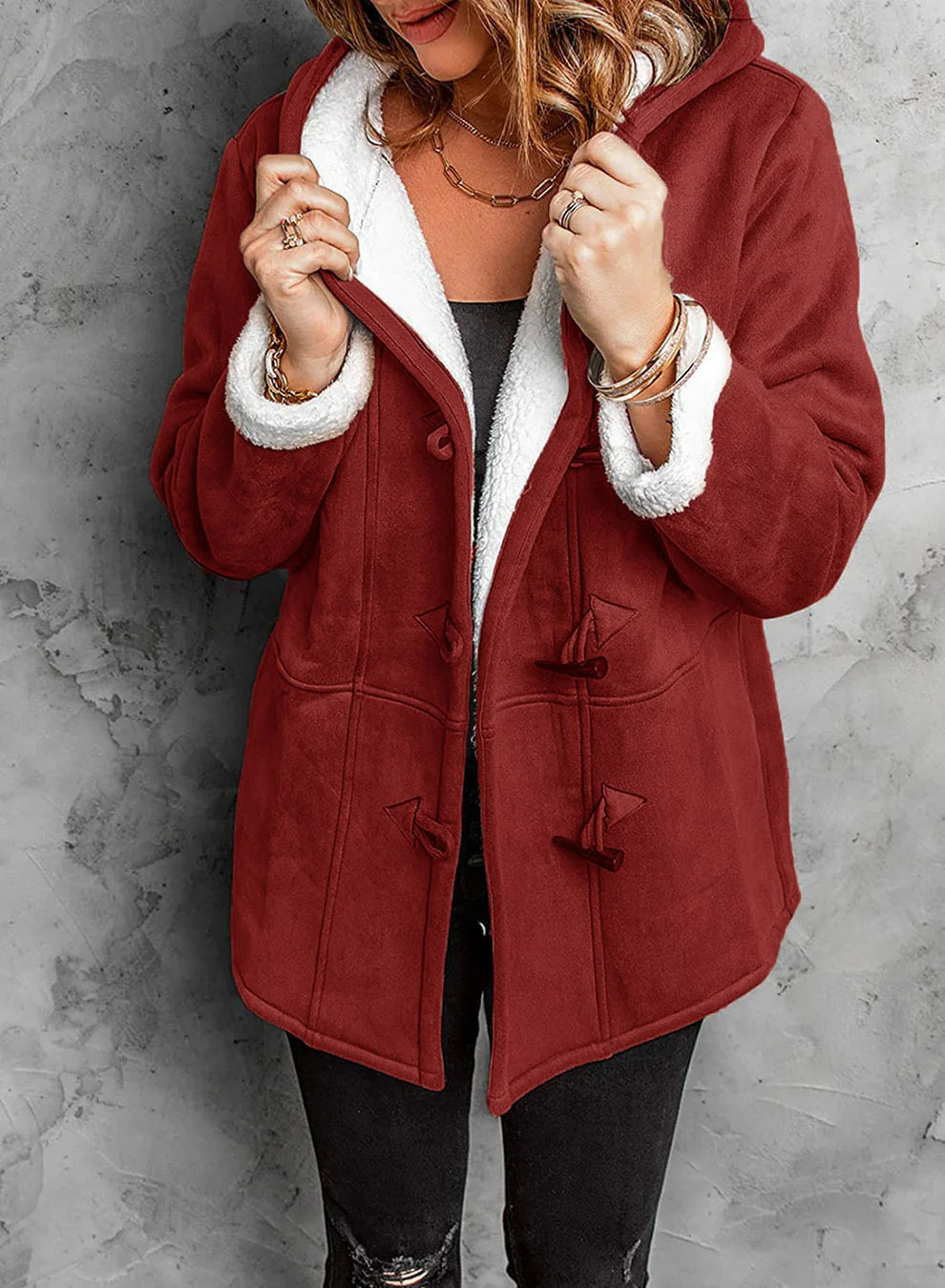 Women’s Hooded Toggle Faux Shearling Coat