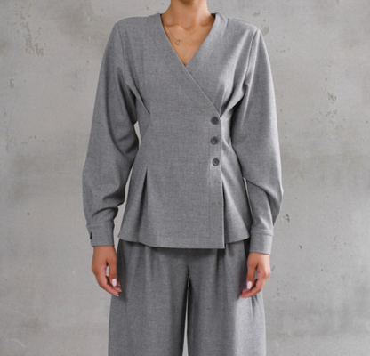 Asymmetric Button Tailored Wrap Top