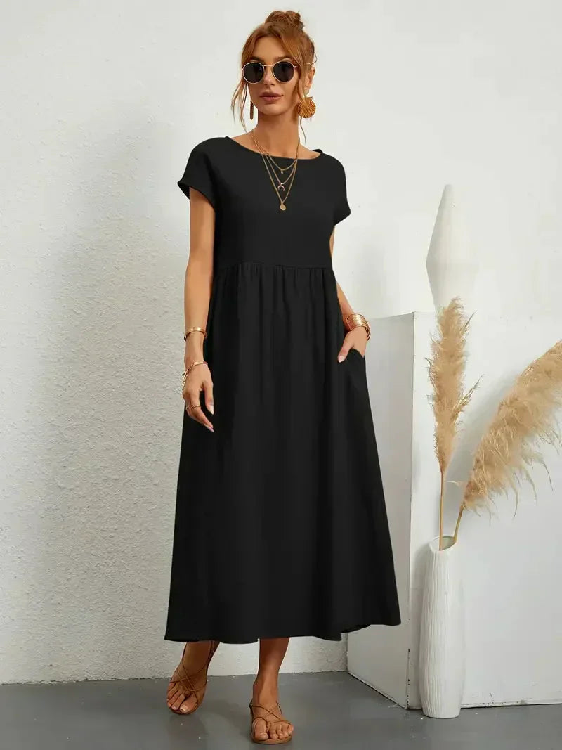 Effortless Breeze Smocked Maxi Dress with Pockets