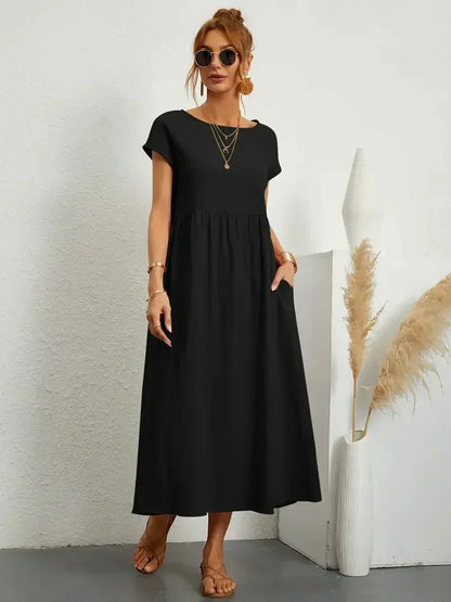Effortless Breeze Smocked Maxi Dress with Pockets