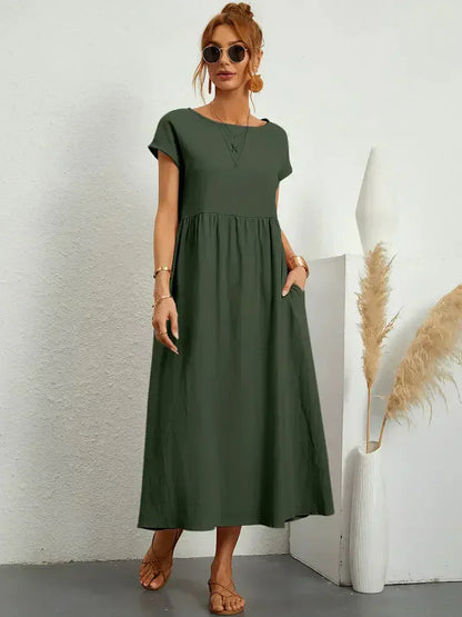 Effortless Breeze Smocked Maxi Dress with Pockets