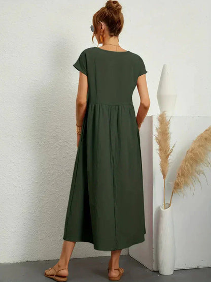 Effortless Breeze Smocked Maxi Dress with Pockets