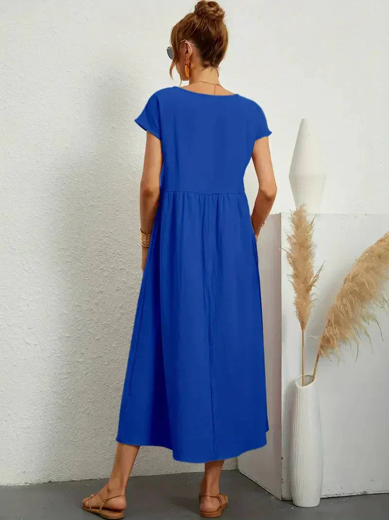 Effortless Breeze Smocked Maxi Dress with Pockets