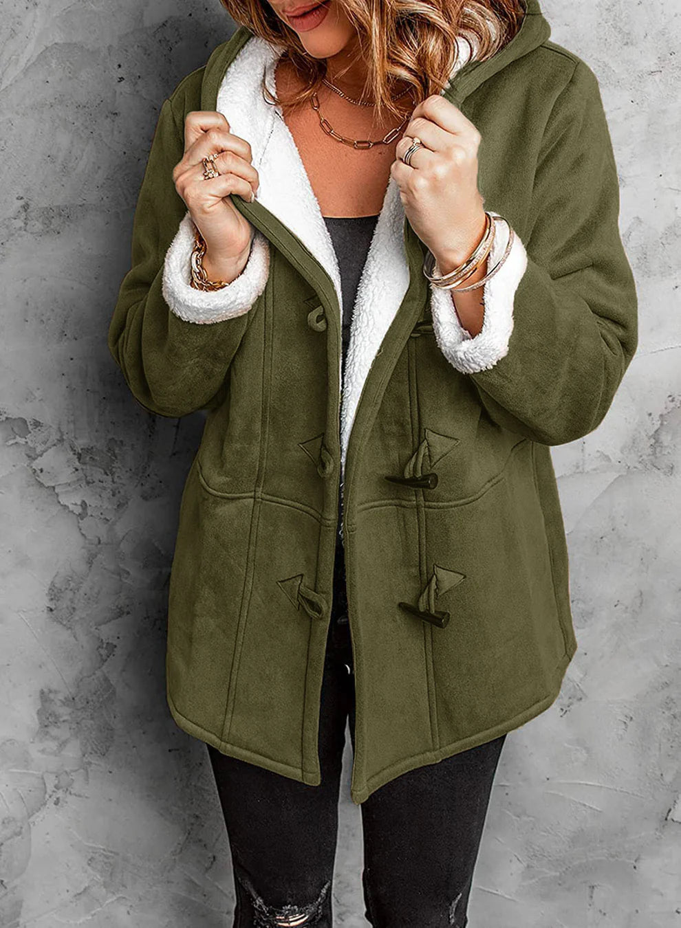 Women’s Hooded Toggle Faux Shearling Coat