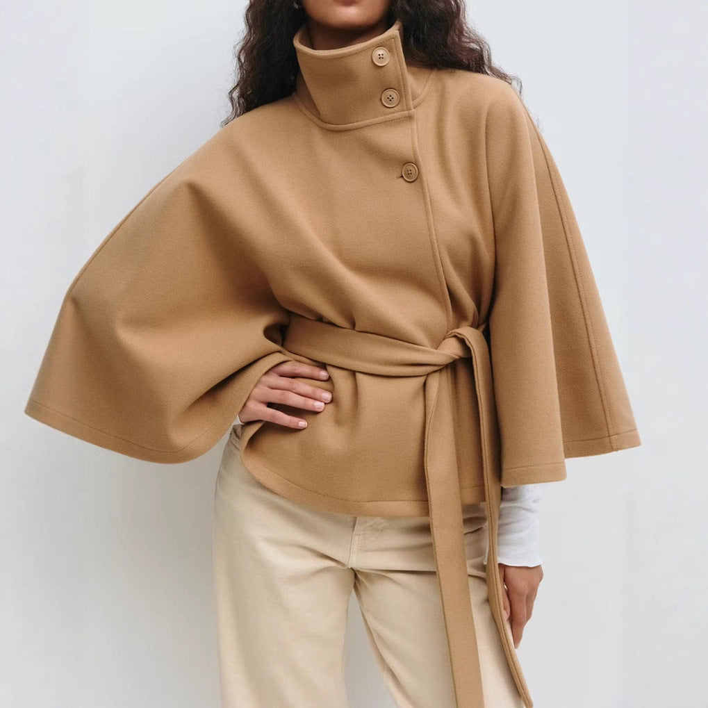 Belted High-Neck Wrap Jacket