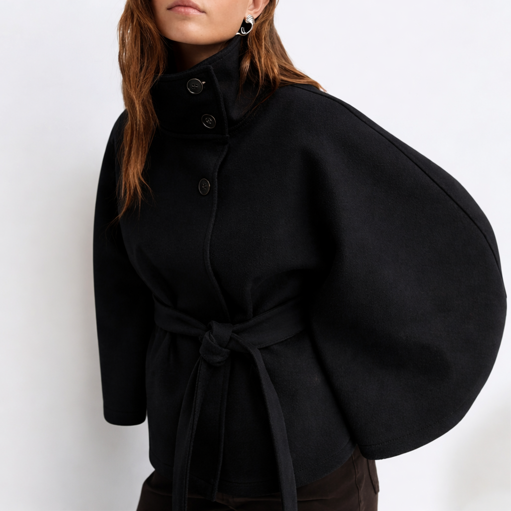 Belted High-Neck Wrap Jacket