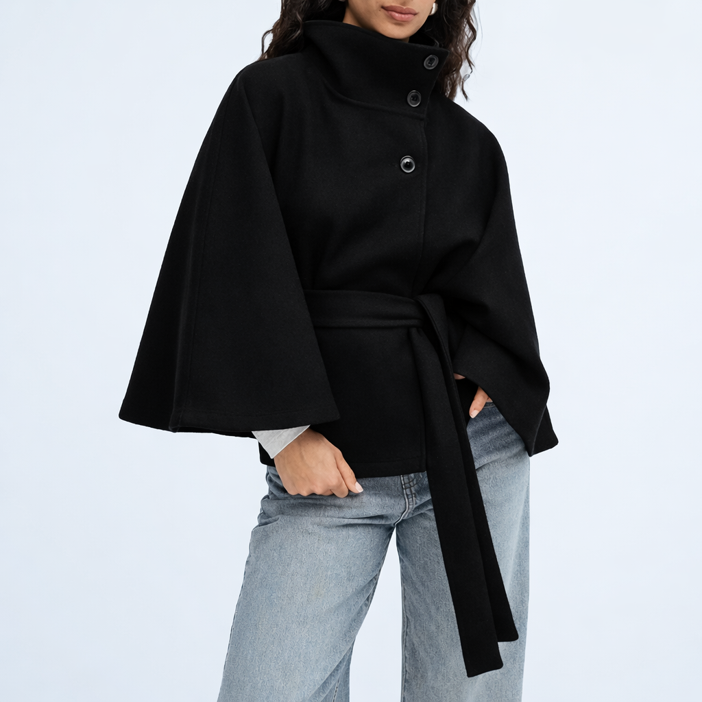 Belted High-Neck Wrap Jacket