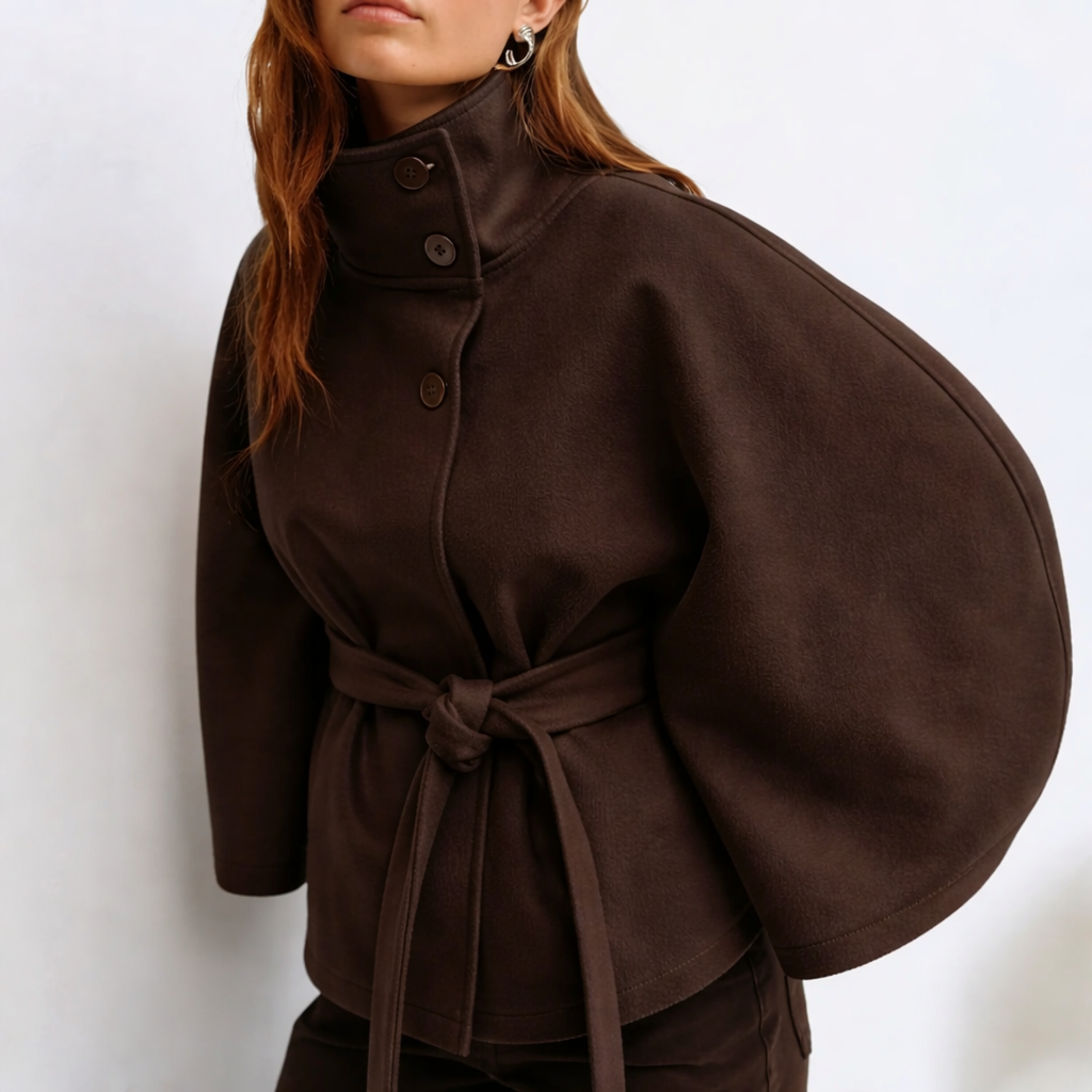 Belted High-Neck Wrap Jacket