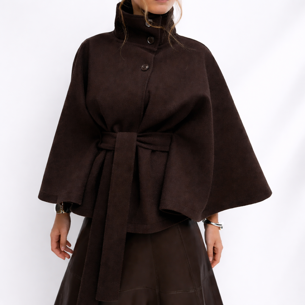 Belted High-Neck Wrap Jacket