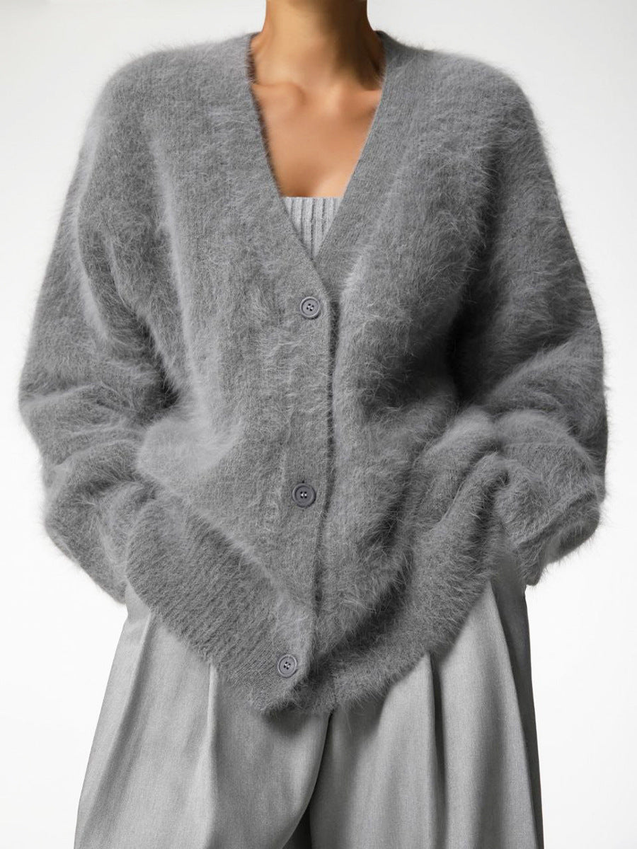 Soft V-Neck Button Knit Cardigan