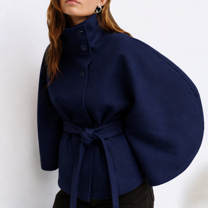 Belted High-Neck Wrap Jacket