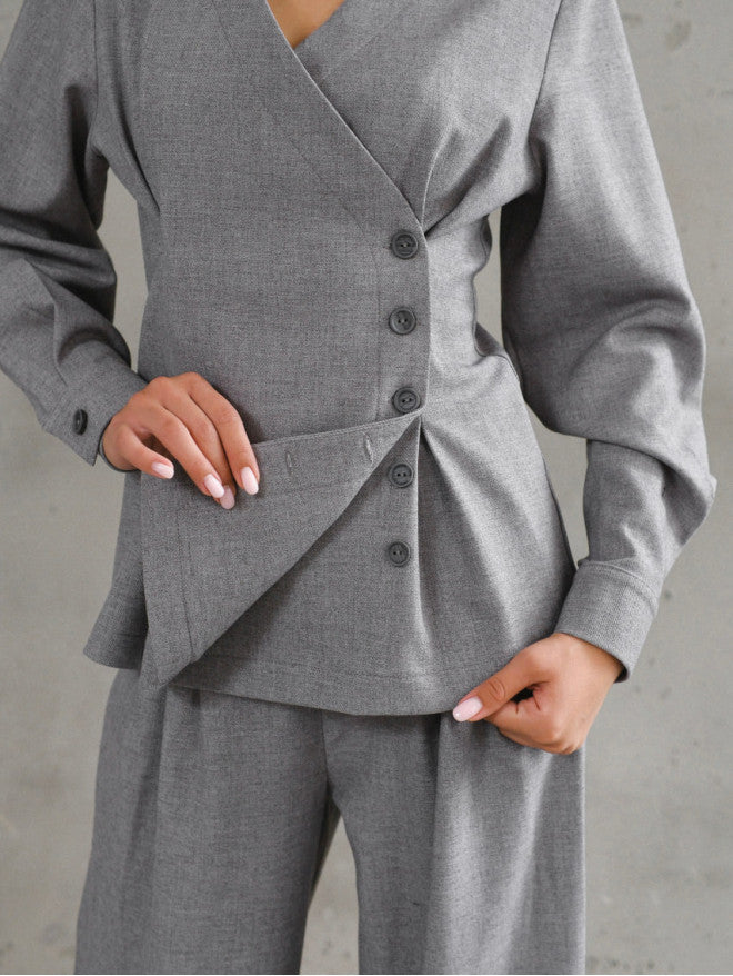 Asymmetric Button Tailored Wrap Top