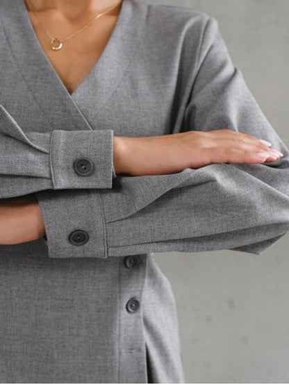 Asymmetric Button Tailored Wrap Top