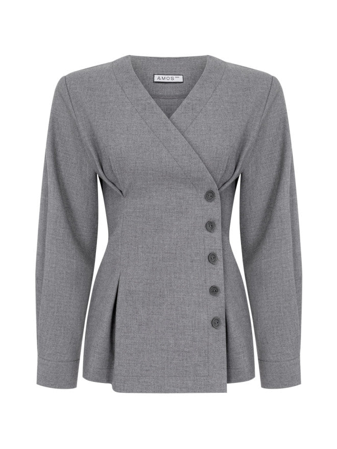 Asymmetric Button Tailored Wrap Top