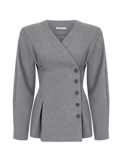 Asymmetric Button Tailored Wrap Top
