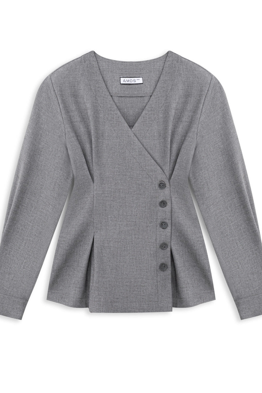 Asymmetric Button Tailored Wrap Top