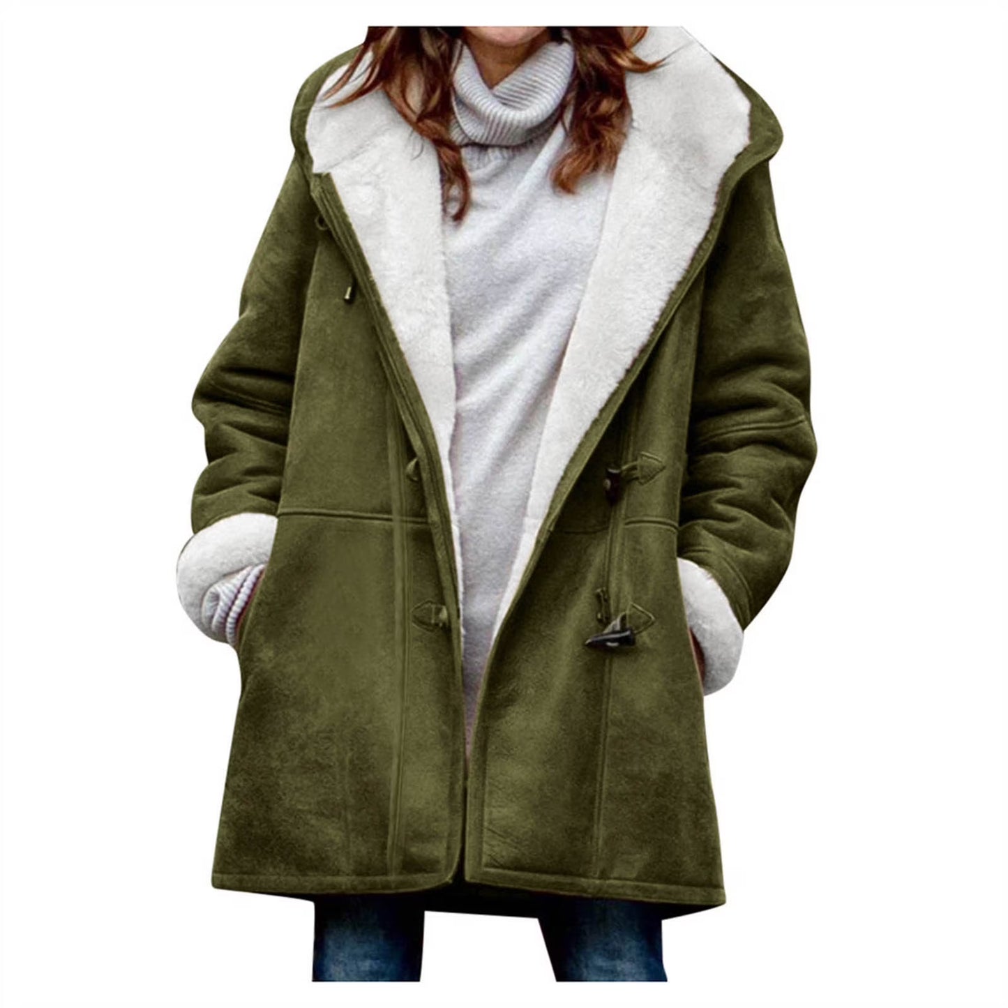 Women’s Hooded Toggle Faux Shearling Coat
