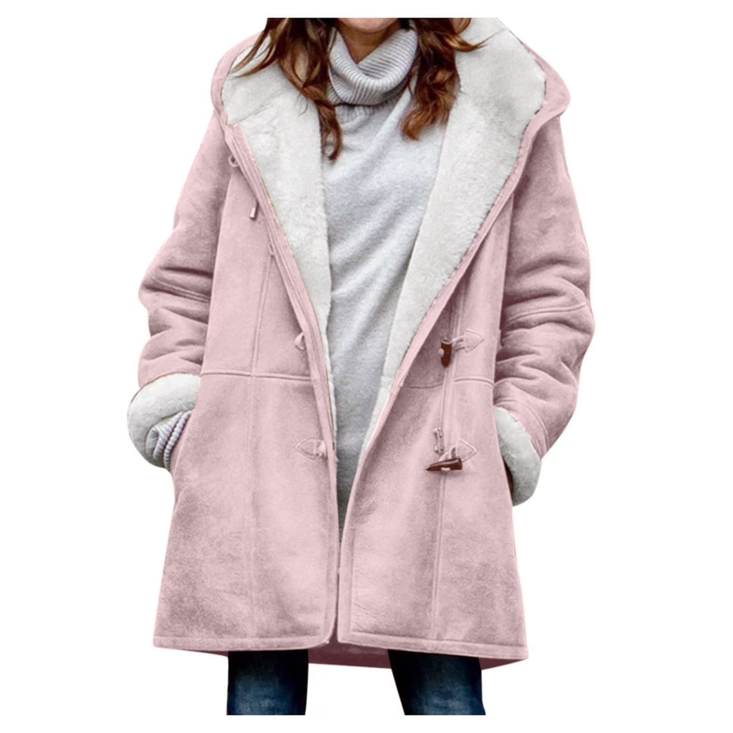 Women’s Hooded Toggle Faux Shearling Coat