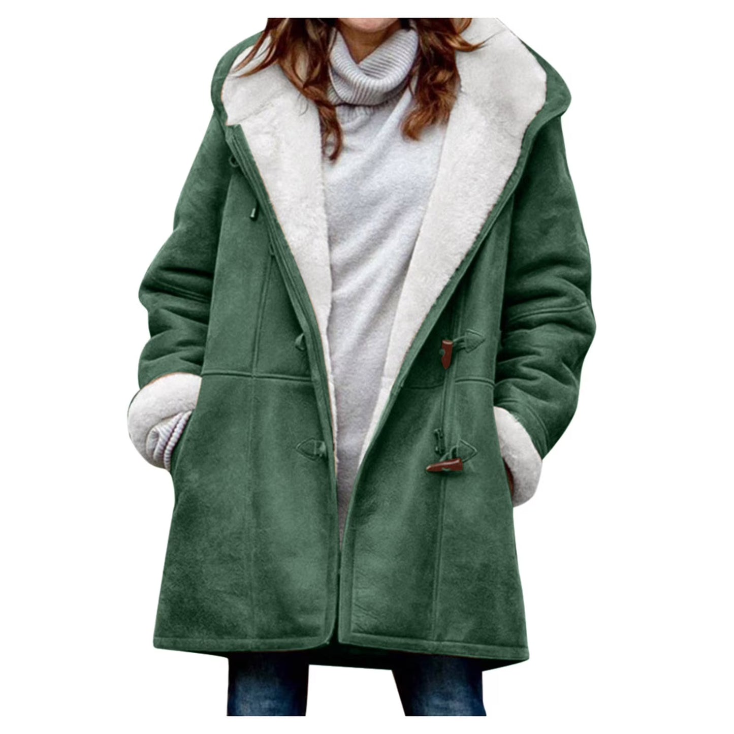 Women’s Hooded Toggle Faux Shearling Coat