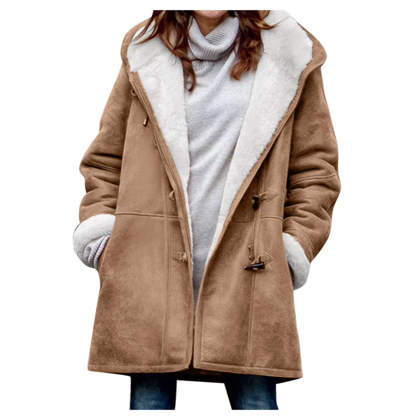 Women’s Hooded Toggle Faux Shearling Coat