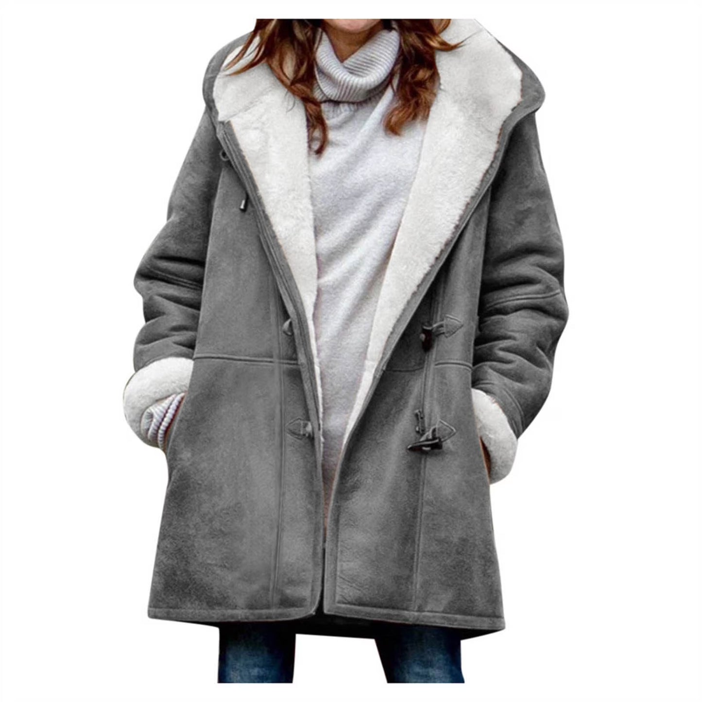 Women’s Hooded Toggle Faux Shearling Coat