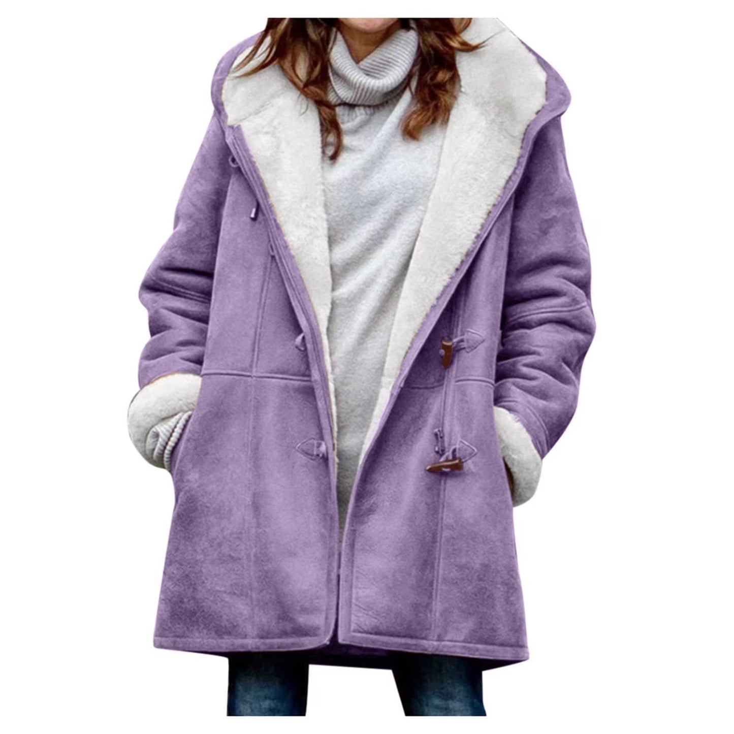 Women’s Hooded Toggle Faux Shearling Coat