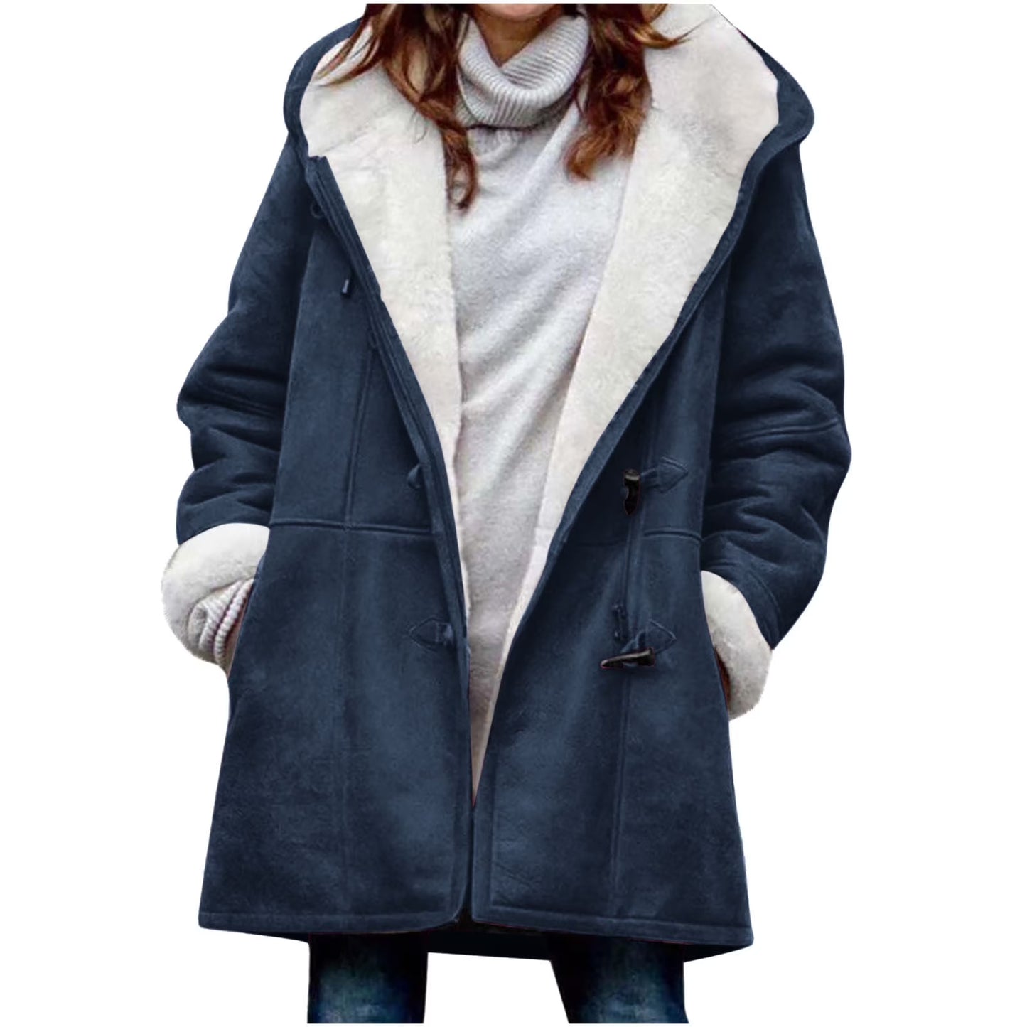 Women’s Hooded Toggle Faux Shearling Coat